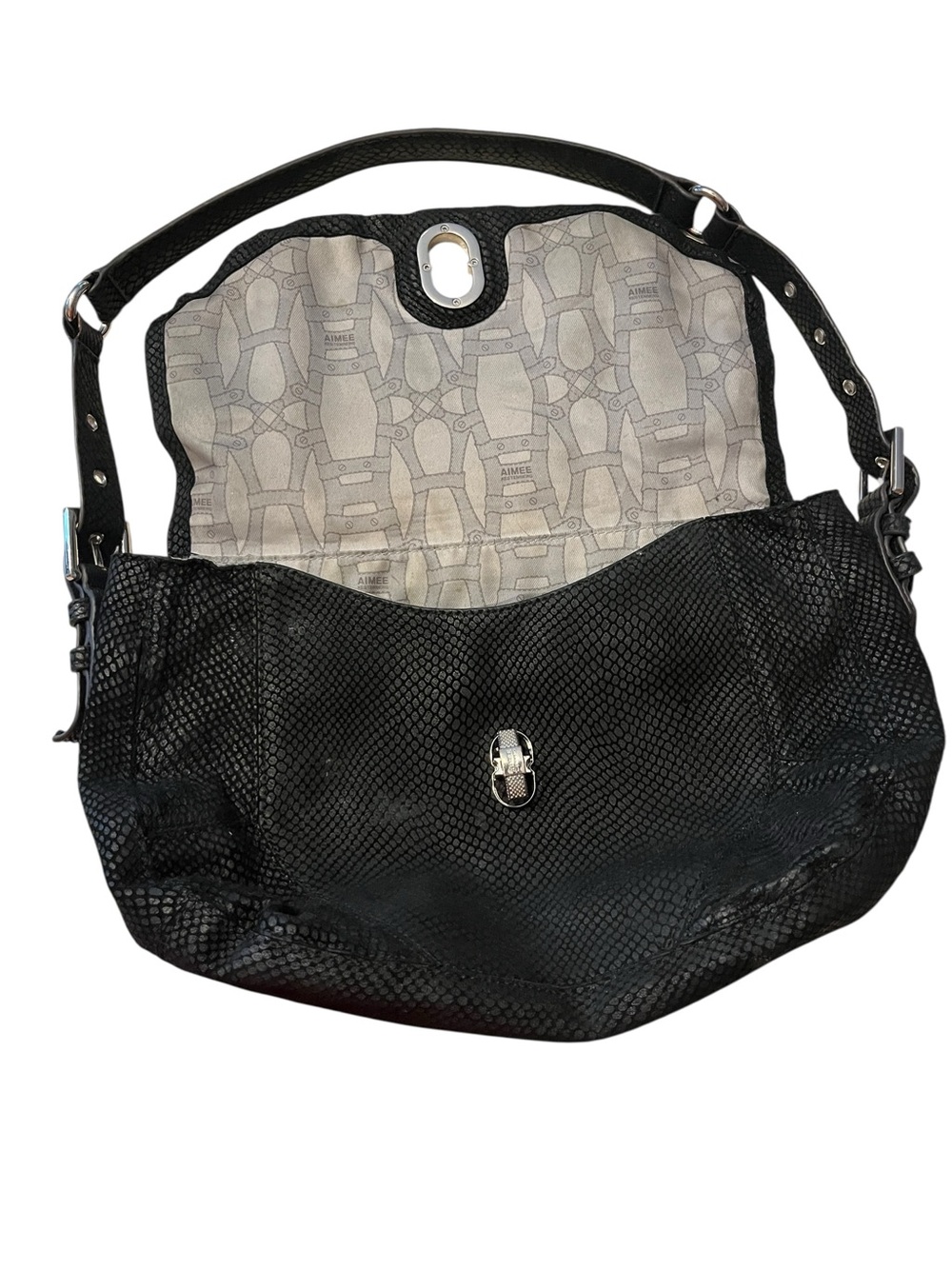 Aimee Kestenberg Rocco Lizard Embossed Shoulder Purse in Black Textured - Picture 3 of 12